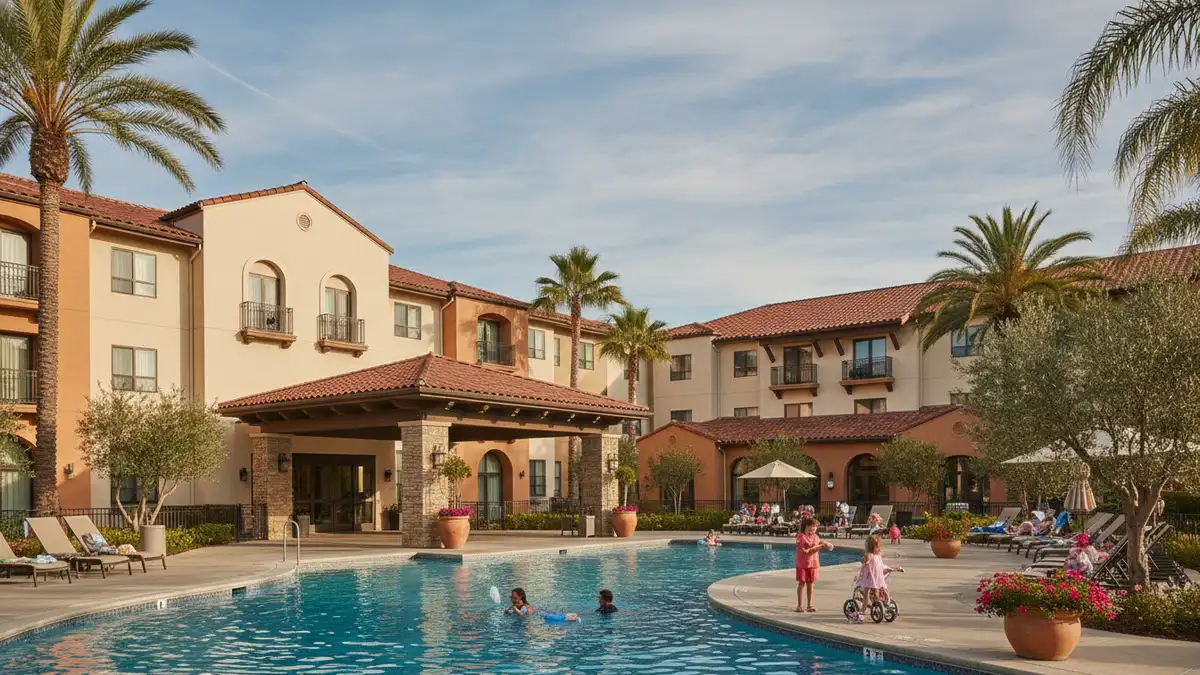 Hilton Garden Inn Carlsbad Beach exterior with pool and ocean proximity near LEGOLAND California