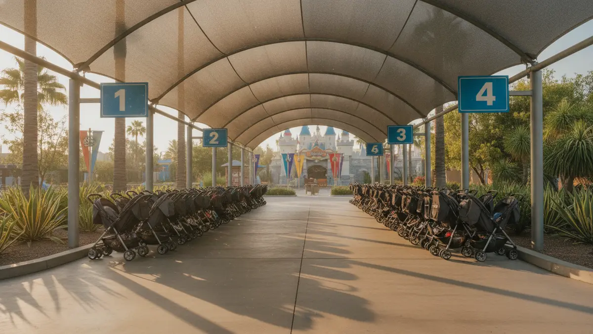 Stroller parking area near LEGO City at LEGOLAND California Resort Carlsbad