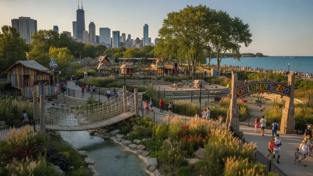 Pritzker Family Children's Zoo entrance with interactive exhibits at Lincoln Park Zoo Chicago