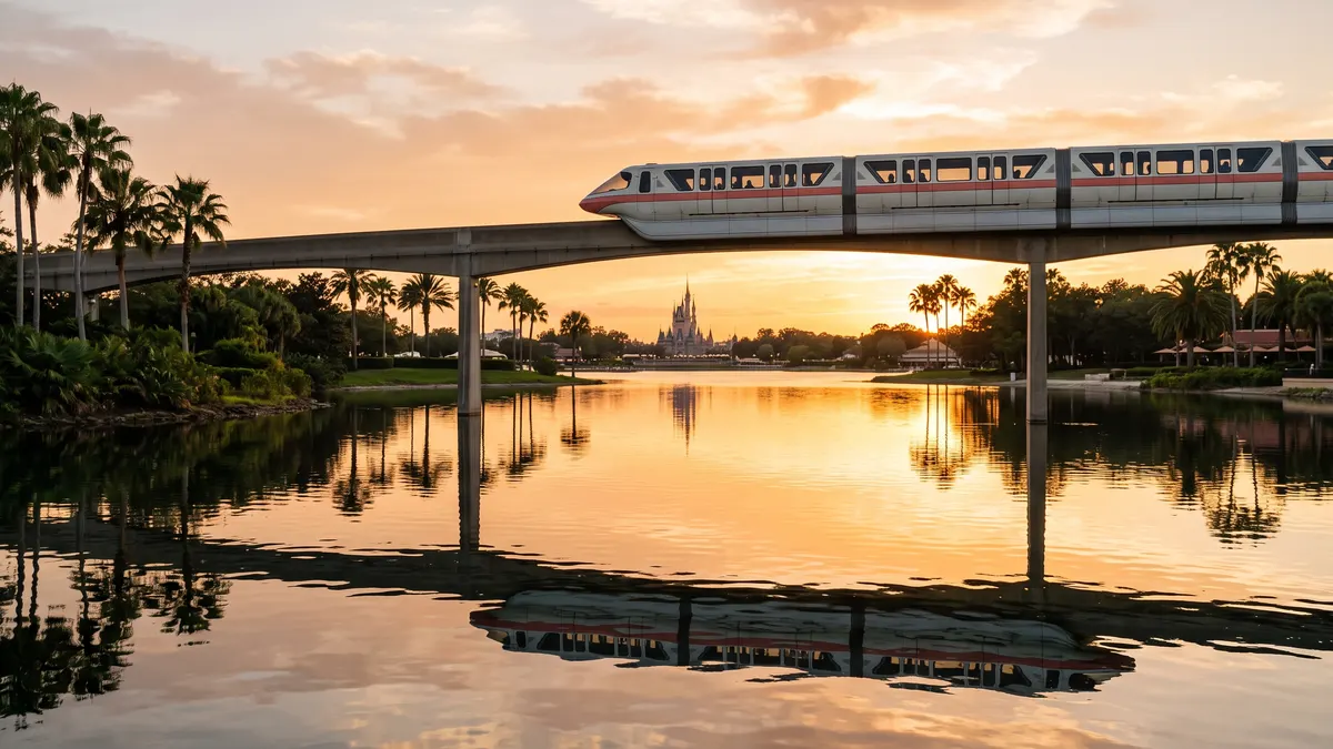 Monorail at Walt Disney World Transportation and Ticket Center heading to Magic Kingdom