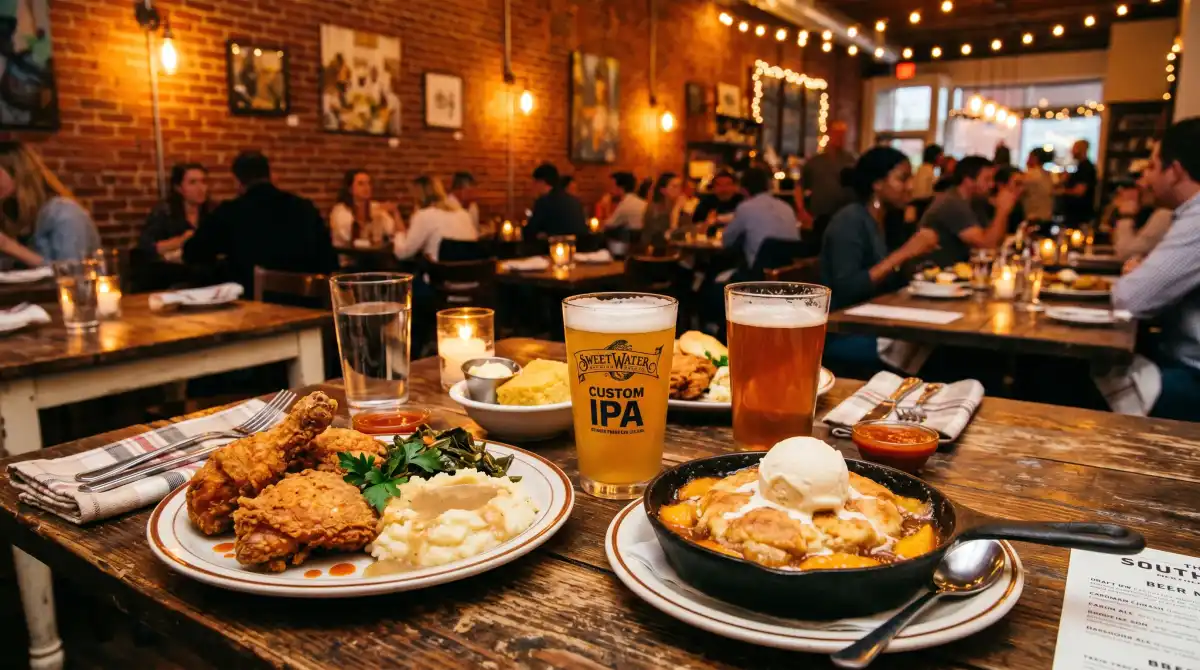 Southern comfort food and craft beers at a restaurant near Mercedes-Benz Stadium in Atlanta