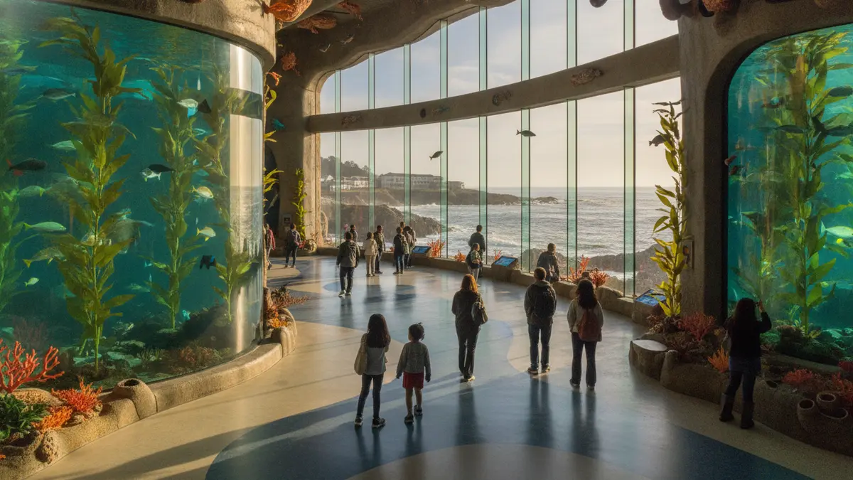Splash Zone and Friends kids area with penguin exhibit and interactive displays at Monterey Bay Aquarium