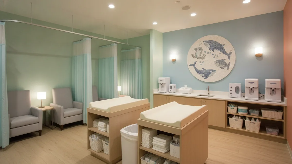 Splash Zone kids area with interactive exhibits and family restroom facilities at Monterey Bay Aquarium