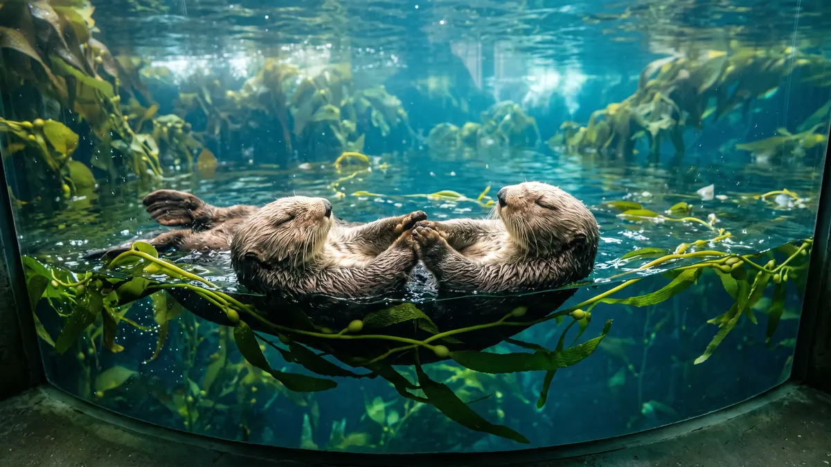 Open Sea exhibit with massive viewing window showing sharks and ocean sunfish at Monterey Bay Aquarium