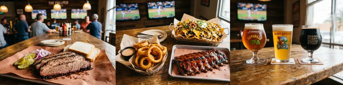 Texas BBQ brisket and craft beers at a Houston sports bar near NRG Stadium