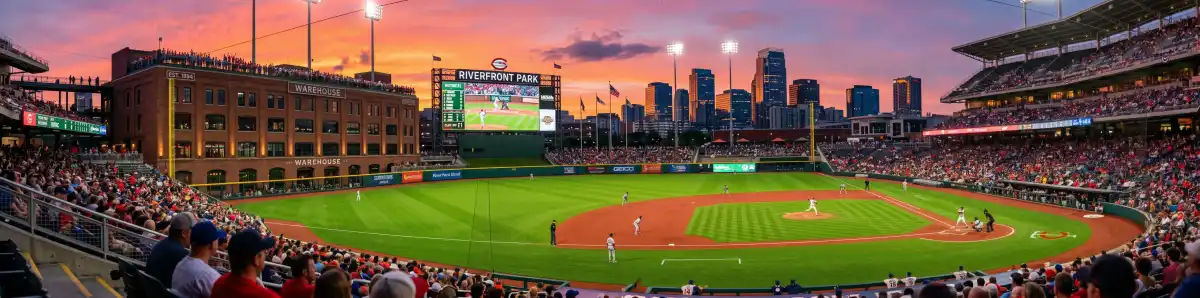 View from inside Petco Park seats looking across the baseball field toward the Western Metal Supply Co building at sunset