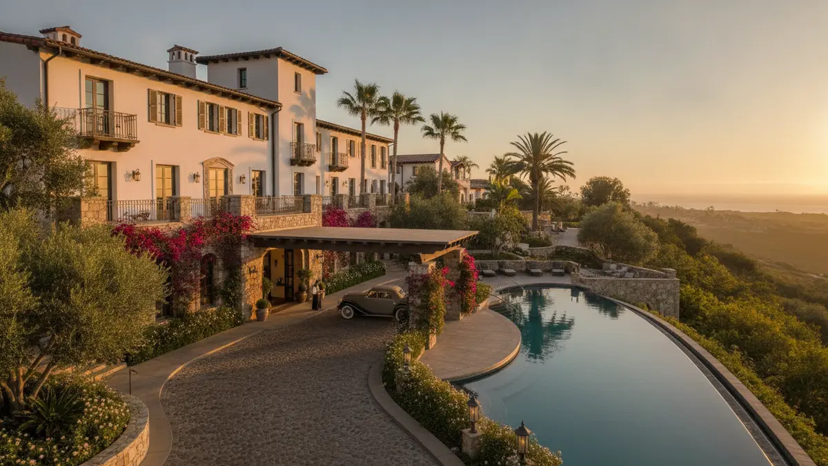 Omni La Costa Resort spa and pool area with lush gardens near Safari Park in Carlsbad California
