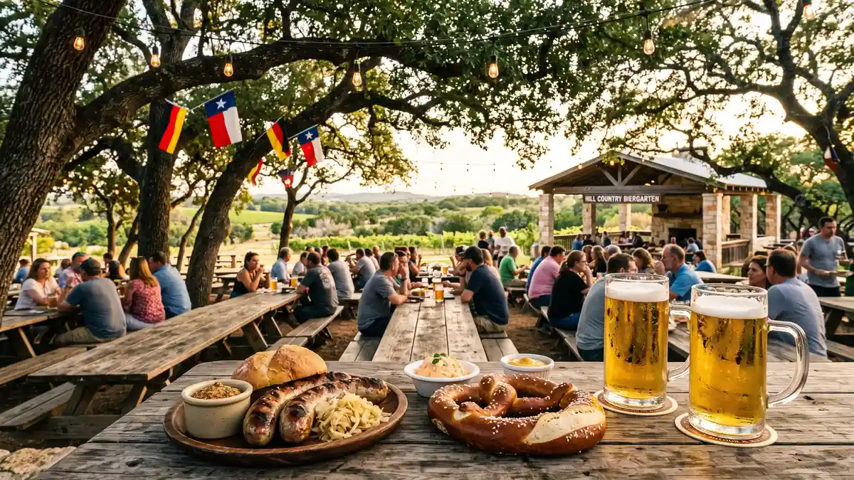Texas barbecue and water park dining options at Schlitterbahn New Braunfels with outdoor seating