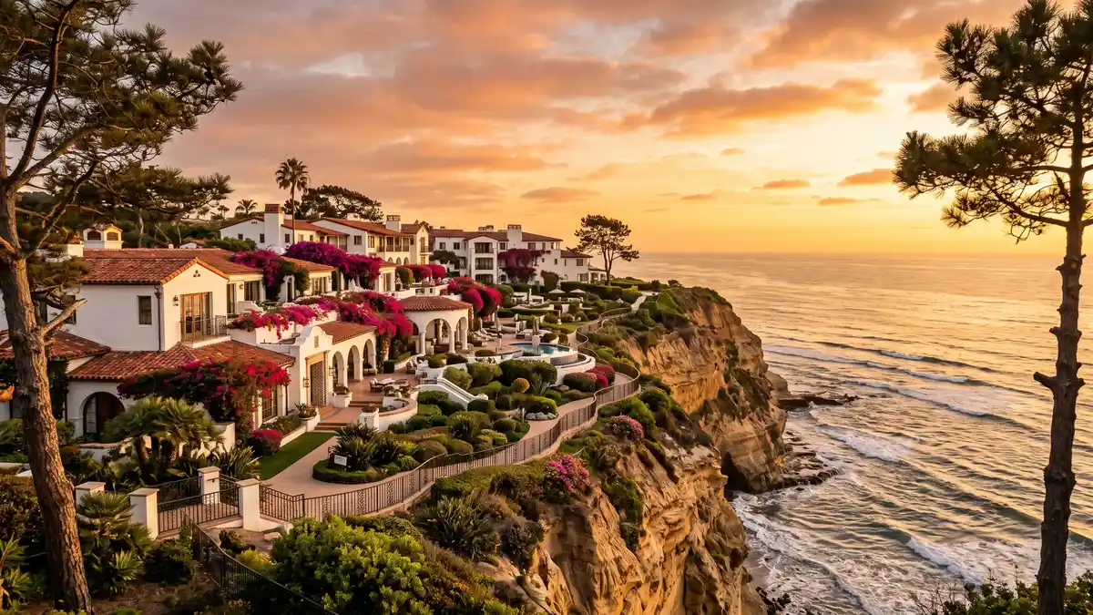 The Lodge at Torrey Pines luxury resort exterior with Craftsman architecture and golf course views near San Diego Zoo