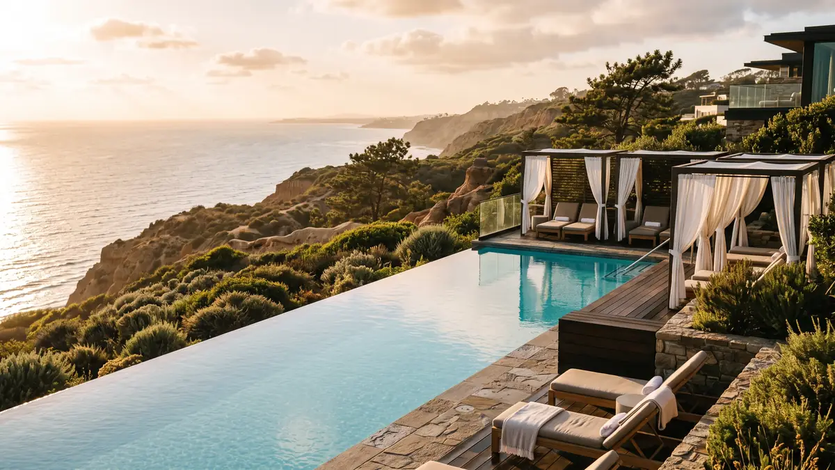 Pendry San Diego boutique hotel rooftop pool with downtown skyline views near Balboa Park and San Diego Zoo