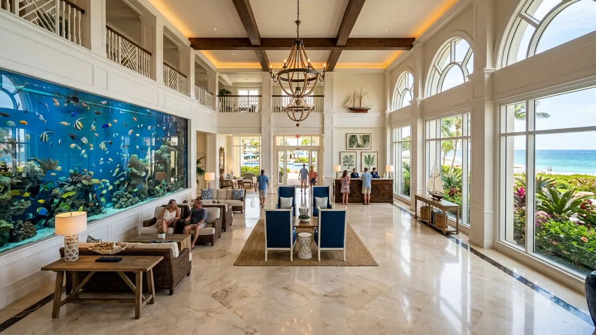 Hilton Orlando resort exterior with grand entrance and palm trees near SeaWorld Orlando