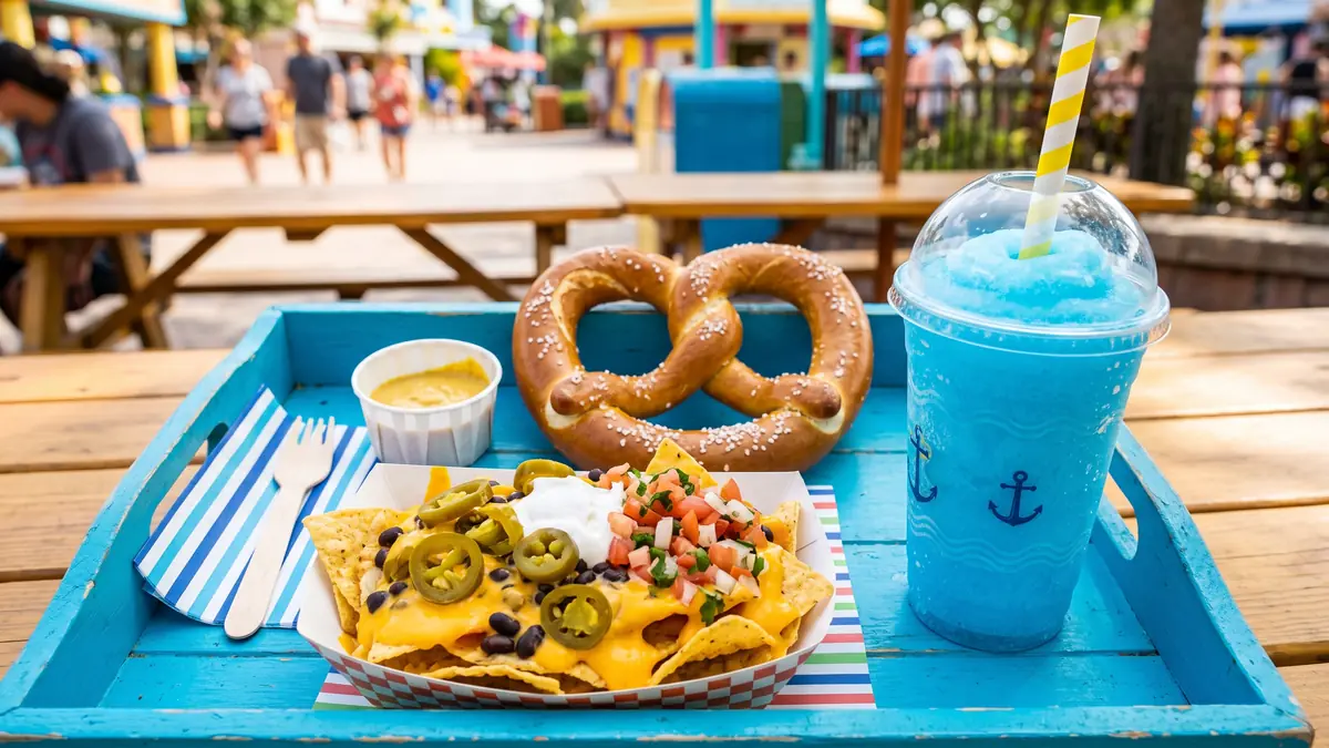 Funnel cake with powdered sugar at Six Flags Great Adventure snack stand in Jackson New Jersey