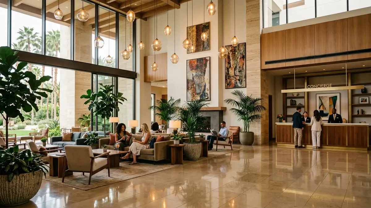 Residence Inn Valencia modern exterior with outdoor pool and extended-stay suites near Six Flags Magic Mountain