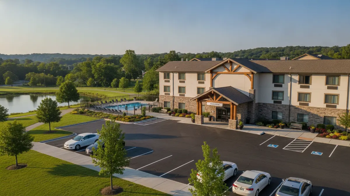 Budget Lodge exterior with very affordable rooms near highways and the St. Louis Zoo Missouri