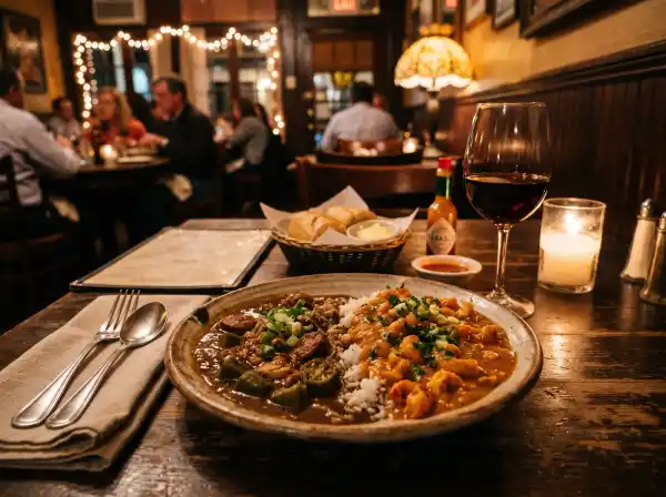 Authentic New Orleans gumbo and Cajun cuisine at a fine dining restaurant