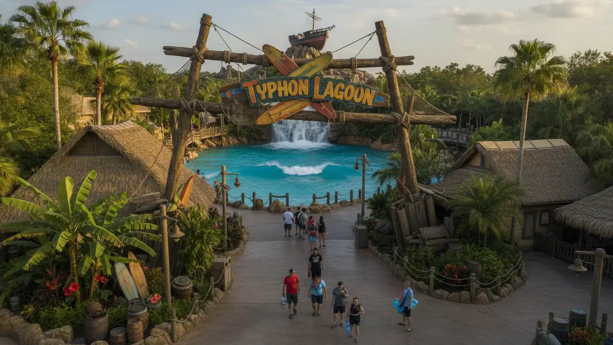 Main entrance building with Singapore Sal's gift shop at Disney's Typhoon Lagoon Orlando Florida