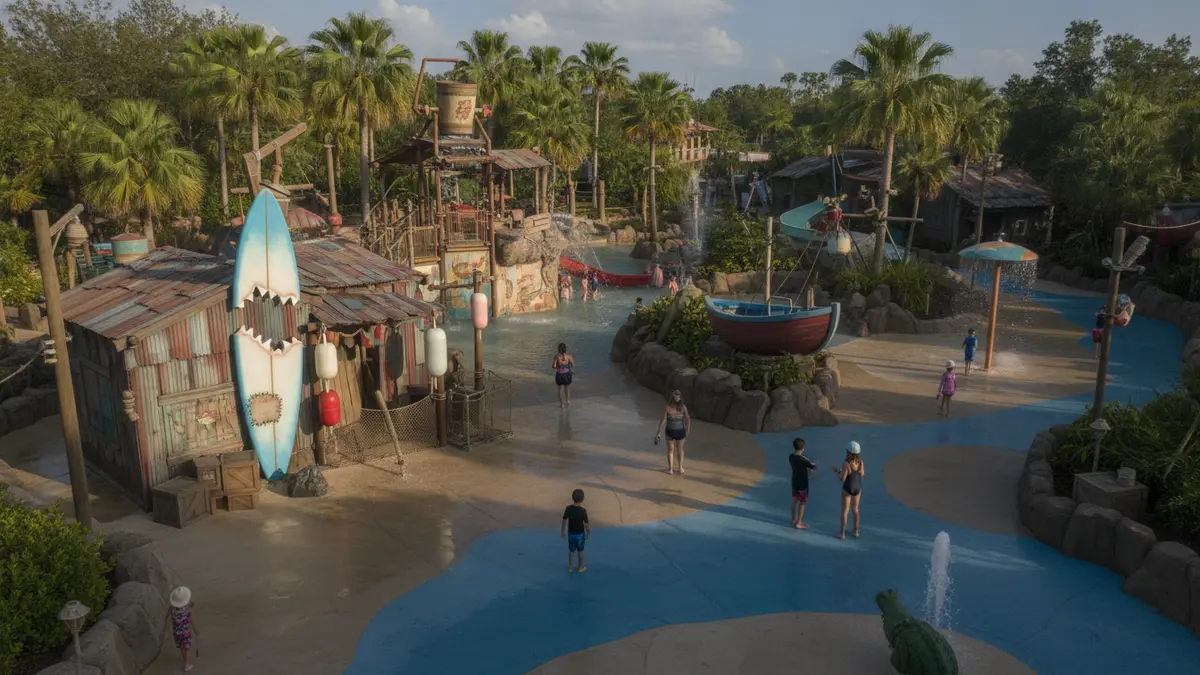 Ketchakiddee Creek toddler splash area with mini slides and fountains at Disney's Typhoon Lagoon Orlando