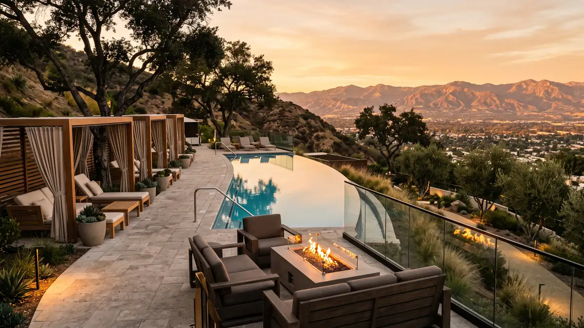 Amarano Hollywood boutique hotel courtyard with outdoor seating near Universal Studios
