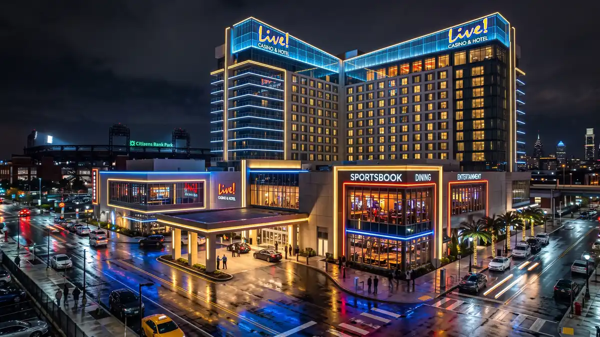 Hotels and skyline near the South Philadelphia Sports Complex