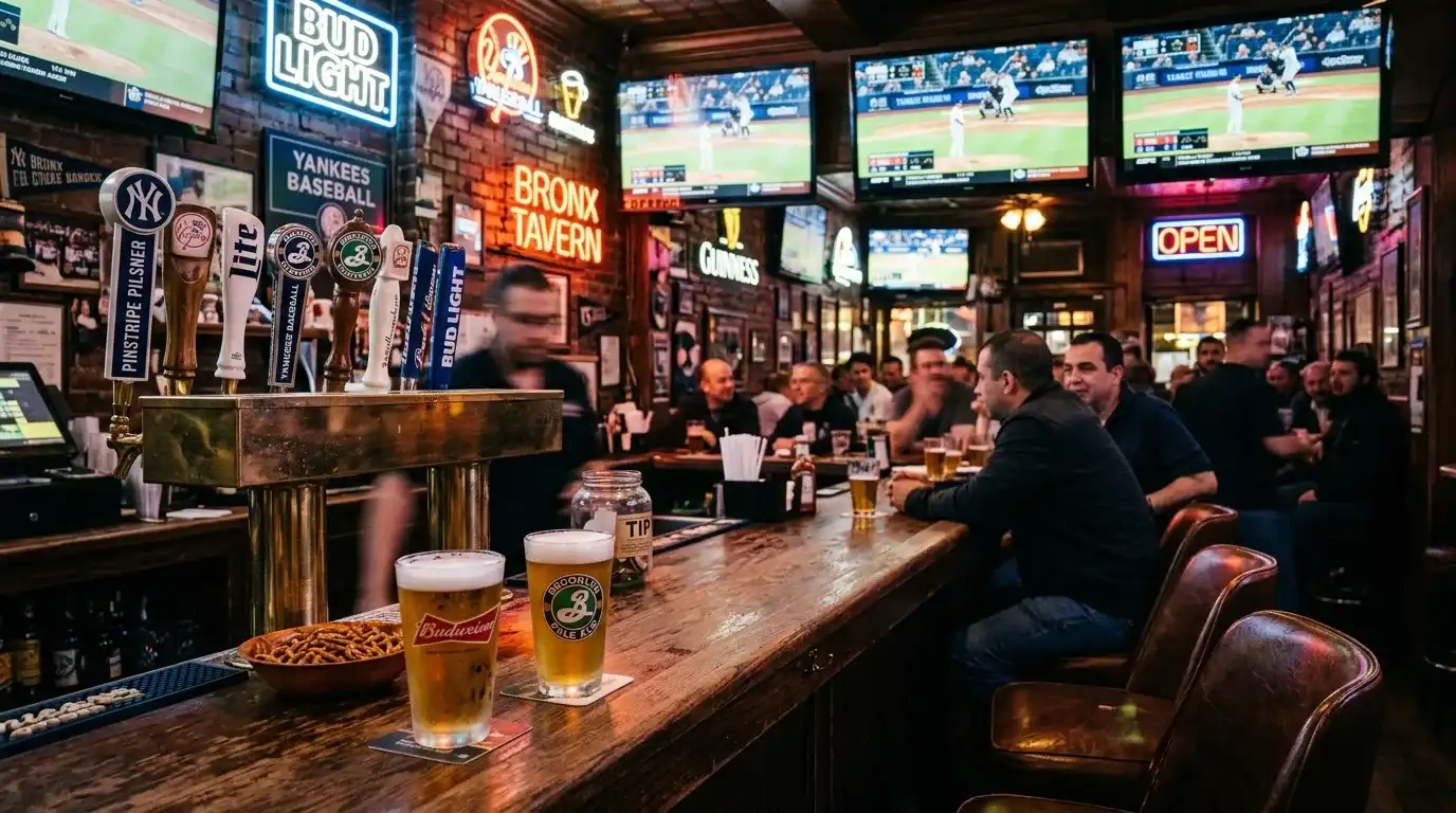 Sports bar with cold beers near Yankee Stadium