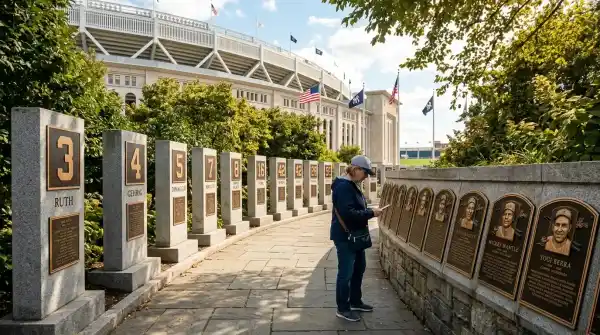 Monument Park at Yankee Stadium with bronze plaques