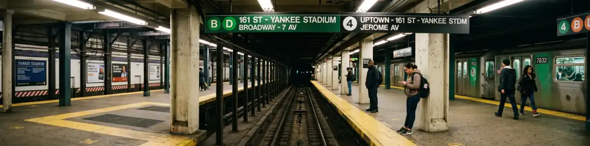 NYC subway at 161st Street-Yankee Stadium station with commuters